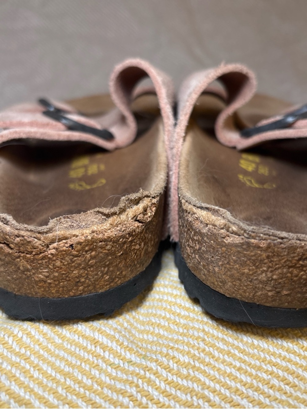Pink Suede Double Strap Sandals with Buckles - Picture 2 of 4